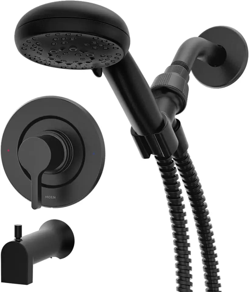 Moen 82775BL Beric Single-Handle Tub and Shower Faucet with Handshower and Metal Hose, Valve Included, IPS Tub Spout, Matte Black