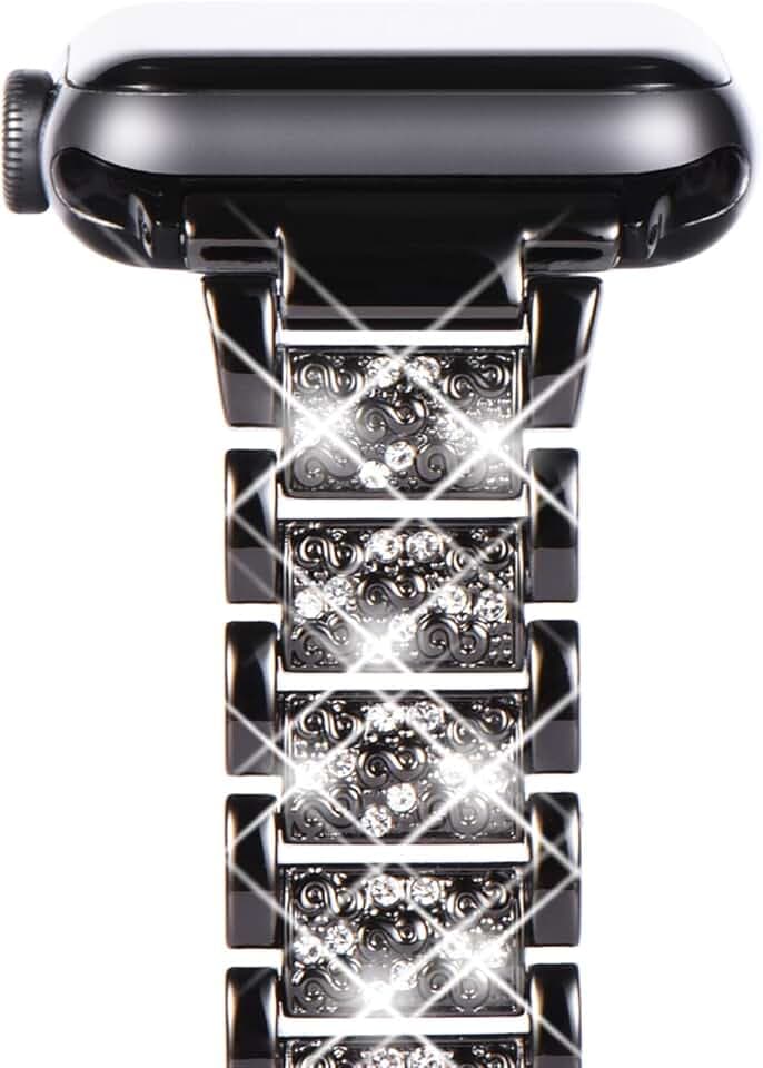NewWays für Apple Watch Bling Metall Armband 46mm 45mm 44mm 42mm,Schwarz