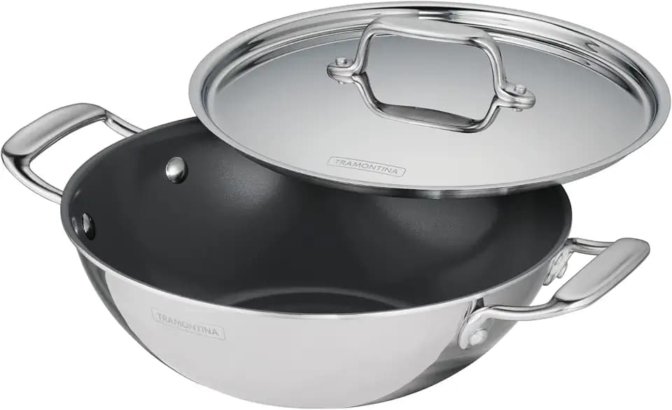 Tramontina Utsava Tri-Ply Clad Stainless Steel 2.75-Quart Kadai with Lid