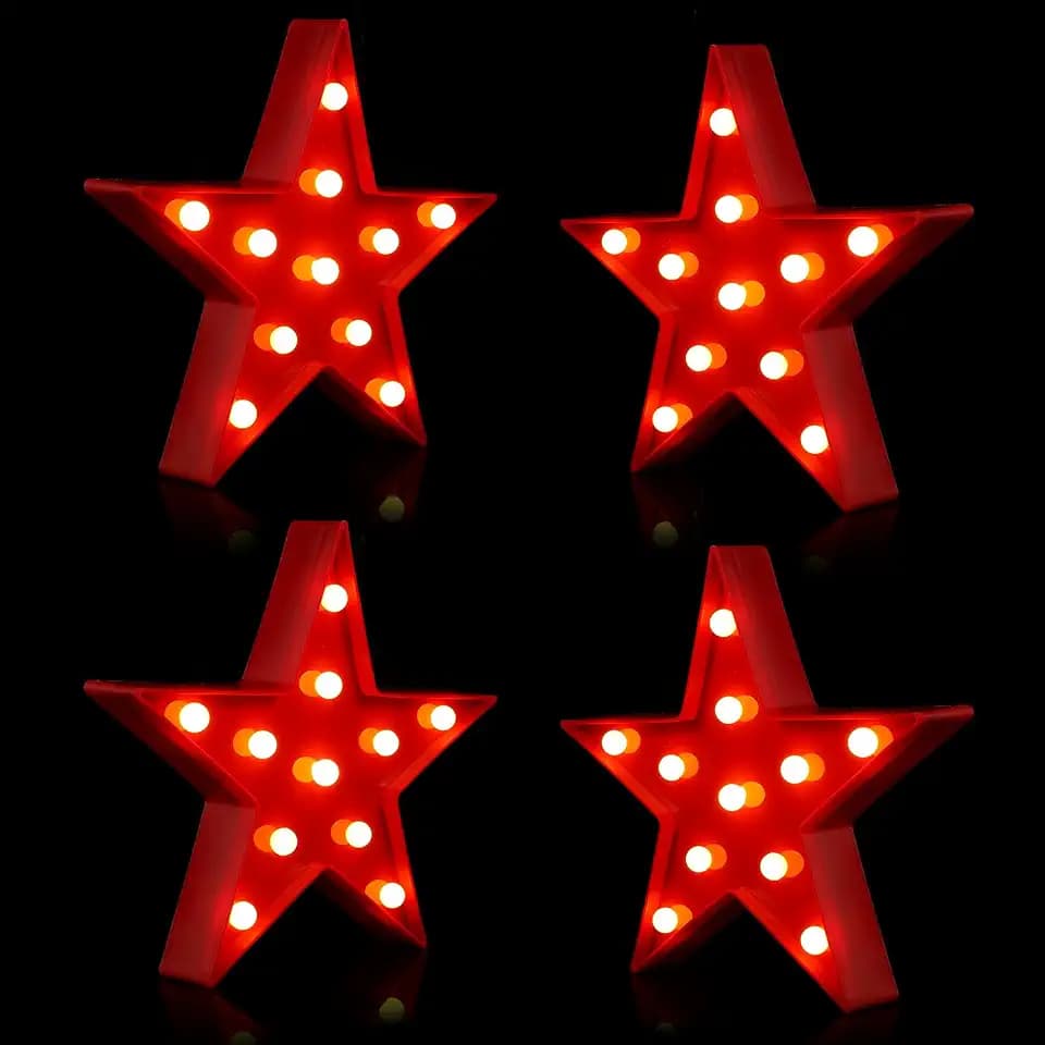 Tarpop 4 Pcs Star Marquee Light LED Battery Operated Wall Room Sign, Red