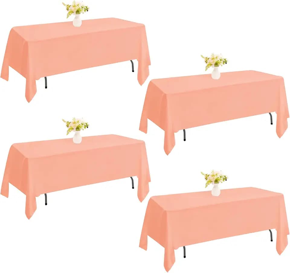 4 Pack Rectangle Tablecloth for 6 Foot Tables Washable Polyester Table Cover for Wedding Dining Table Parties Banquet(60x102 Peach Coral)