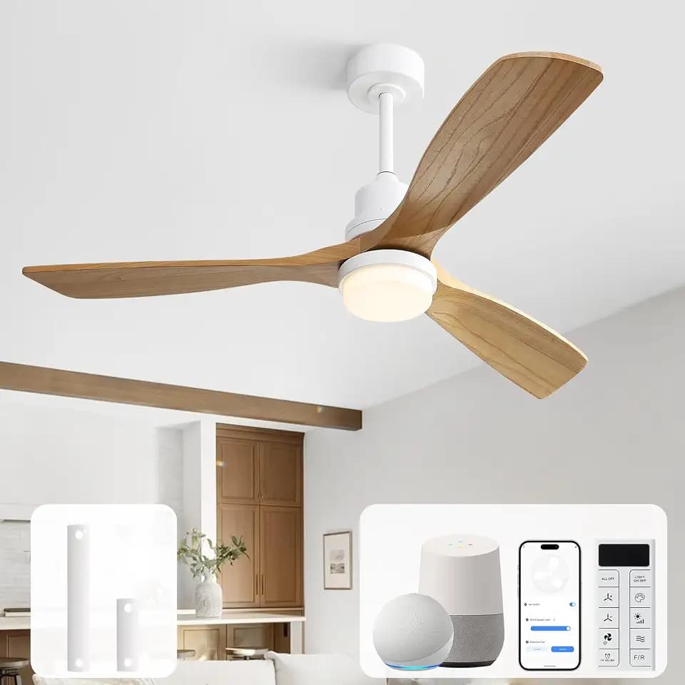 Sofucor 52 Inch Smart Ceiling Fans with Lights, Solid Wood Blades