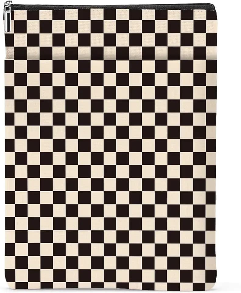Black Plaid Book Lovers Gifts Book Sleeve Vintage Checkered Waterproof Book Cover Book Pouch Book Protector with Front Pocket Book Club Christmas Birthday Gifts for Women Girl Reader Book Accessories