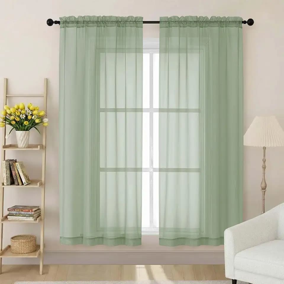 Sheer Sage Green Curtains for Bedroom Living Room 63 Inch Length 2 Panels, Airy Soft Light Filtering Sheer Dining Room Curtains, Modern Rod Pocket Drapes, Sage Green, Each 42" Wx63 L Inches