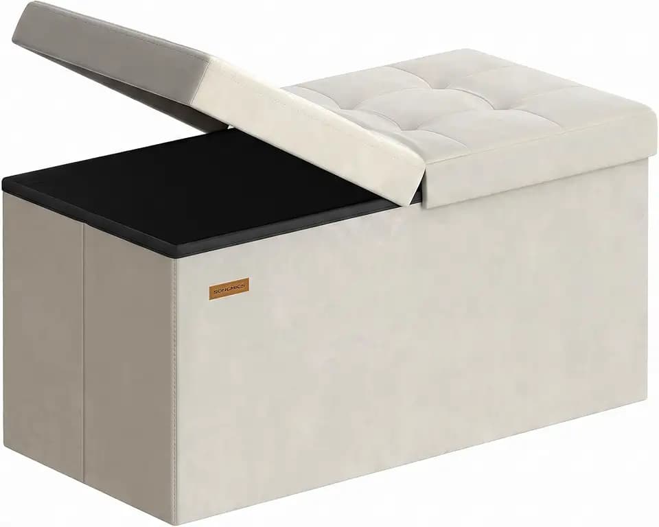 SONGMICS Foldable Storage Ottoman with Flipping Lid, 30 Inch Velvet Bench