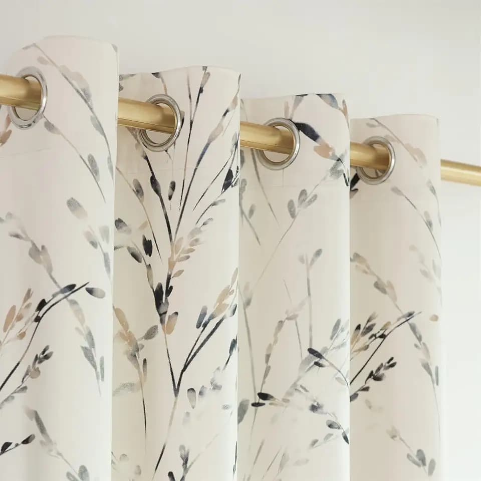 SMILETIME Ivory White Art W.Lf Print Velvet Curtains 52"x96" Grommet 2P