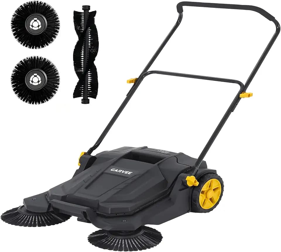 Garvee 26 Inch Manual Push Floor Sweeper, Walk Behind Hand Push Floor Sweeper,5-Gallon Waste Container, Foldable Handle Industrial Shop Garage Outdoor Street Sweeper