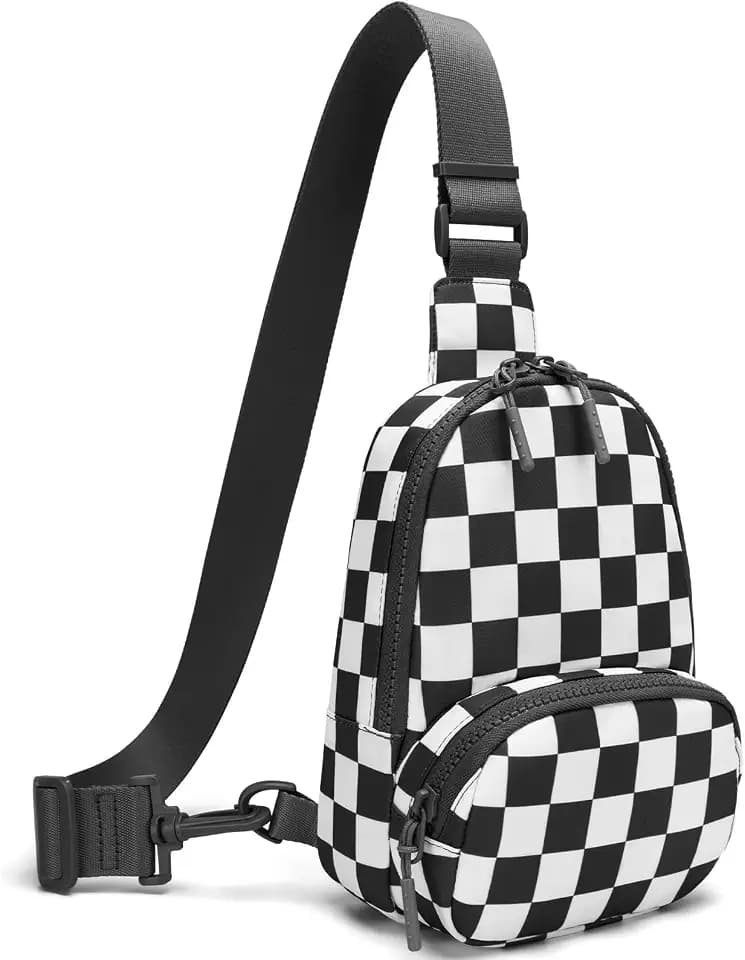 Small Checkered Sling Bag for Women Nylon Crossbody Bags Trendy Chest Travel Fanny Pack Purse