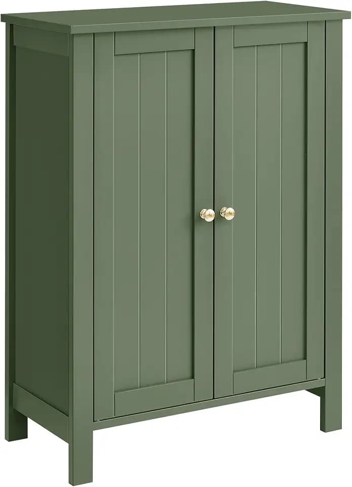 VASAGLE Bathroom Floor Storage Cabinet, 2 Adjustable Shelves, Forest Green
