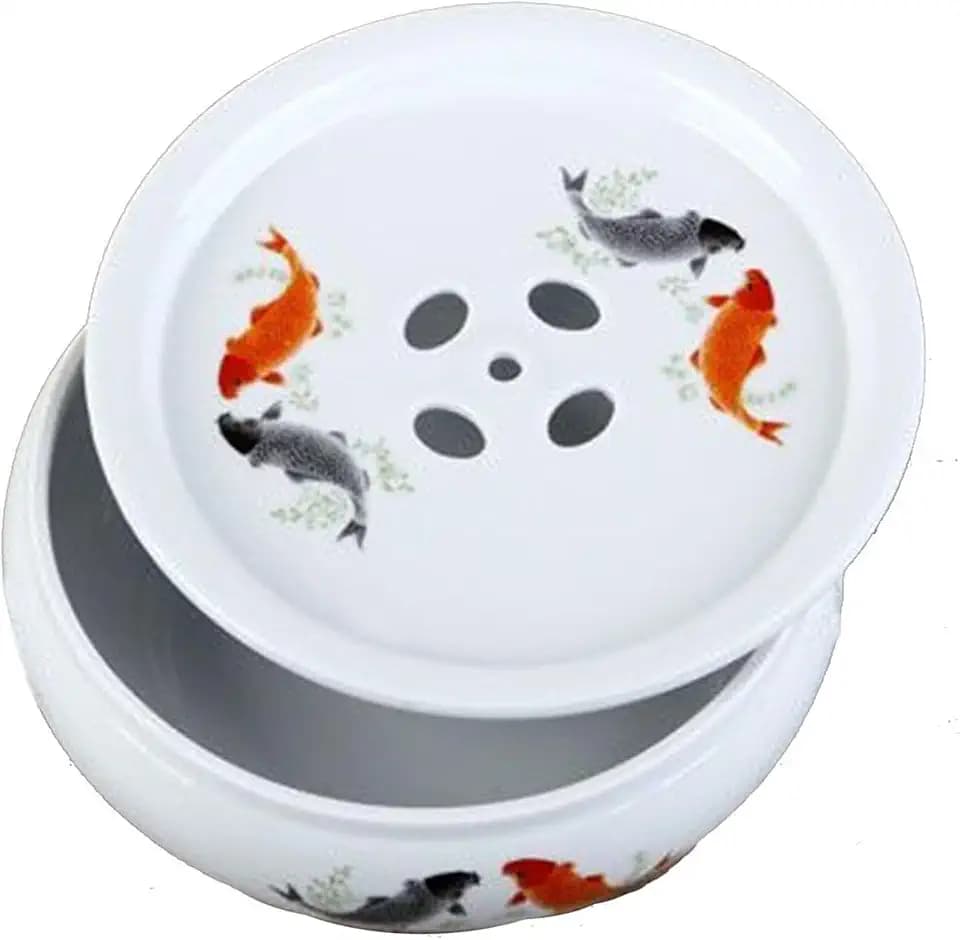 Porcelain Tea Tray, Double-Layer Ceramic Tray Round for Tea Coffee Serving Table (Fish)