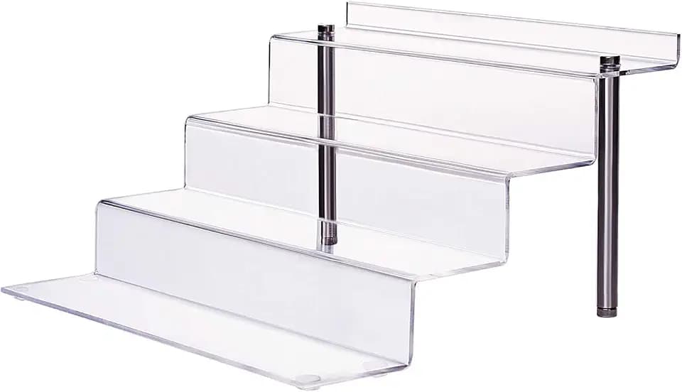 CECOLIC Acrylic Riser Shelf 4 Tier Clear Display Stand for Collectibles Pop Figures, Cupcakes, Perfumes, Display Risers for Decorating & Organizing - 11.8 x 10.8 x 6.5 in (Large, 1 Pack)