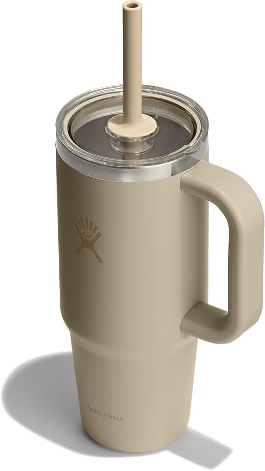 Hydro Flask Travel Tumbler with Handle, Clear Lid and Straw - Insulated Stainless Steel