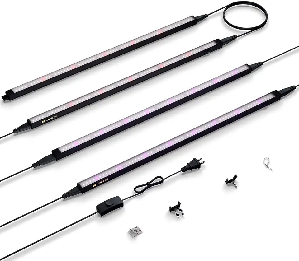 Maygrove Grow Lights for Indoor Plants, Tunable Spectrum 2FT LED Growing Lamp 28W (4 x 15W), T5 Grow Light Strip for Seed Starting, Vegetables, Linkable, Black, 4-Pack