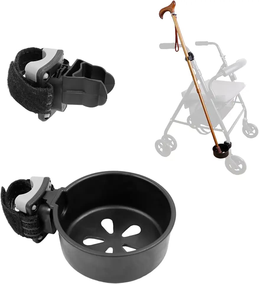 KMINA Stockhalter für Rollator und Rollstuhl, Krückenhalter, Schwarz