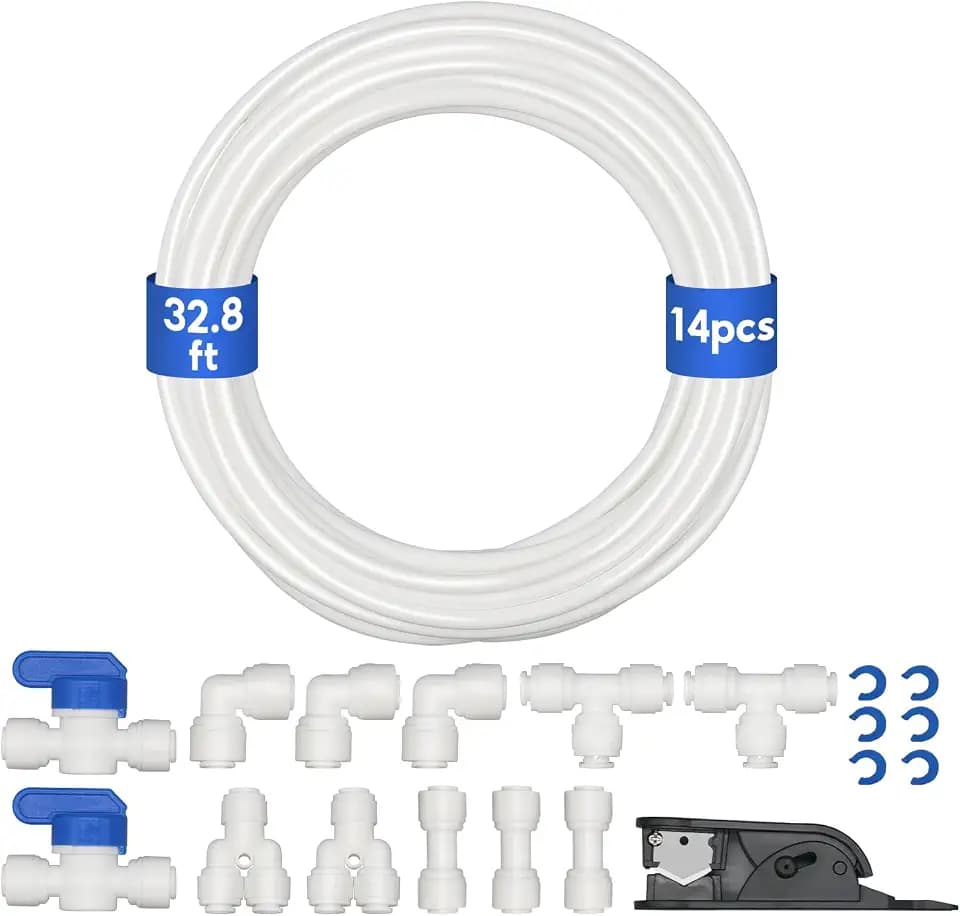 Water Line Kit, Lifevant 1/4” O.D. Water Tubing 32.8FT for R.O. System and ice Maker with 12-PCS Quick Connect and Tubing Cutter