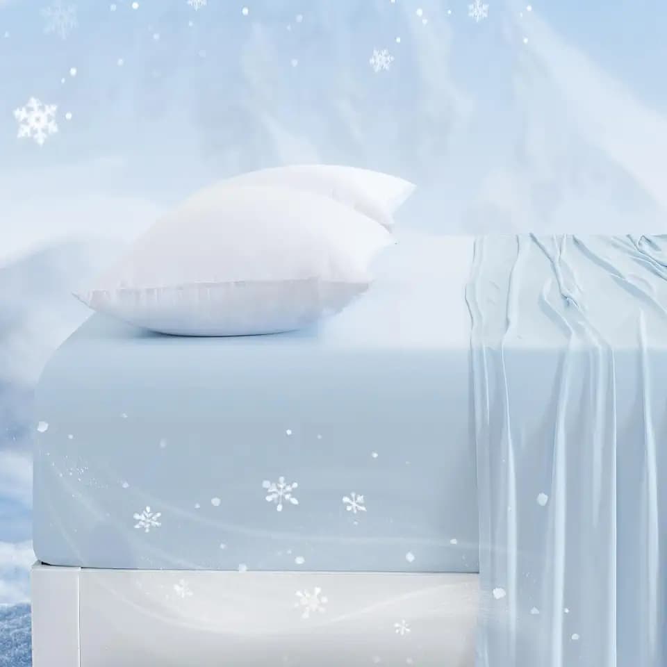 PHF Luxury Cooling Fitted Sheet King Size for Spring Summer, Breathable Q-Max > 0.47 Widen 18" Deep Pocket Silky Bottom Sheet for Hot Sleeper Night Sweats, Ice Blue