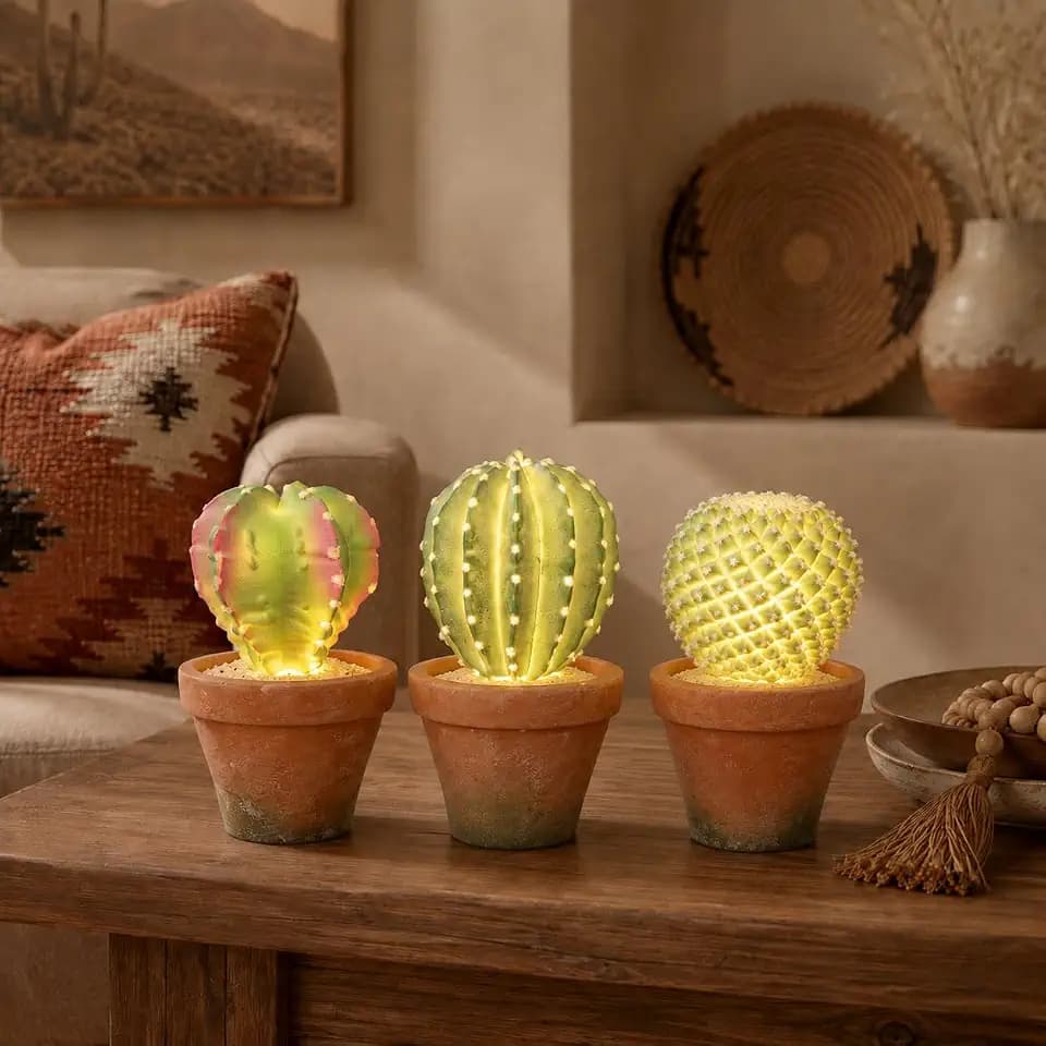 bellacat Fake Succulents with Warm White & Color Changing Lights, 6.7in Lifelike Artificial Succulent Plants, Faux Succulents Light Up Plants for Desk Shelf Living Room Bedroom Decor, Set of 3 Shape