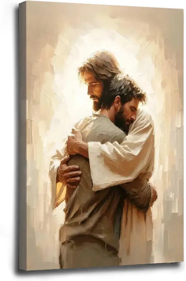 A Sacred Bond Christian Painting - Jesus Hugging Man - LDS Art - Bible Verse Wall Art - Scripture Art - Home Decor