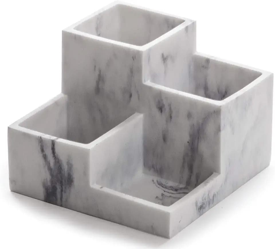 BINO Multi Purpose 4 Compartment Organizer - Make up Organizer for Vanity - Makeup Holders for Bathroom - Toiletry Organizers Countertop - Toothbrush and Bathroom Accessories Holder - Matte Marble