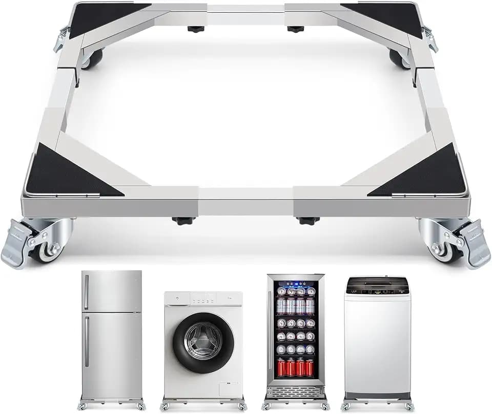 WBD WEIBIDA Upgraded Stainless Steel Washing Machine Dolly Cart, 700lbs Furniture Carts with lockble Wheels, Adjustable Mobile Roller Fridge Stand Base for Washing Machine, Dryer, Refrigerator