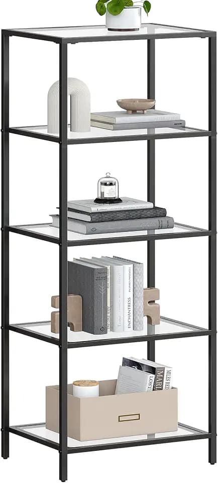 VASAGLE Bookcase Bookshelf, Tempered Glass Bookshelves, Steel Frame