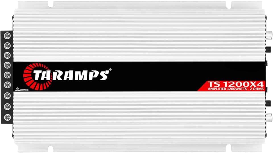 Taramps TS 1200X4 1200W RMS auf 2 Ohm, 4 K oder 2 K überbrückter Auto-Audio-Verstärker, Vollbereich, fester Cinch-Eingang und Kabel, Klasse D