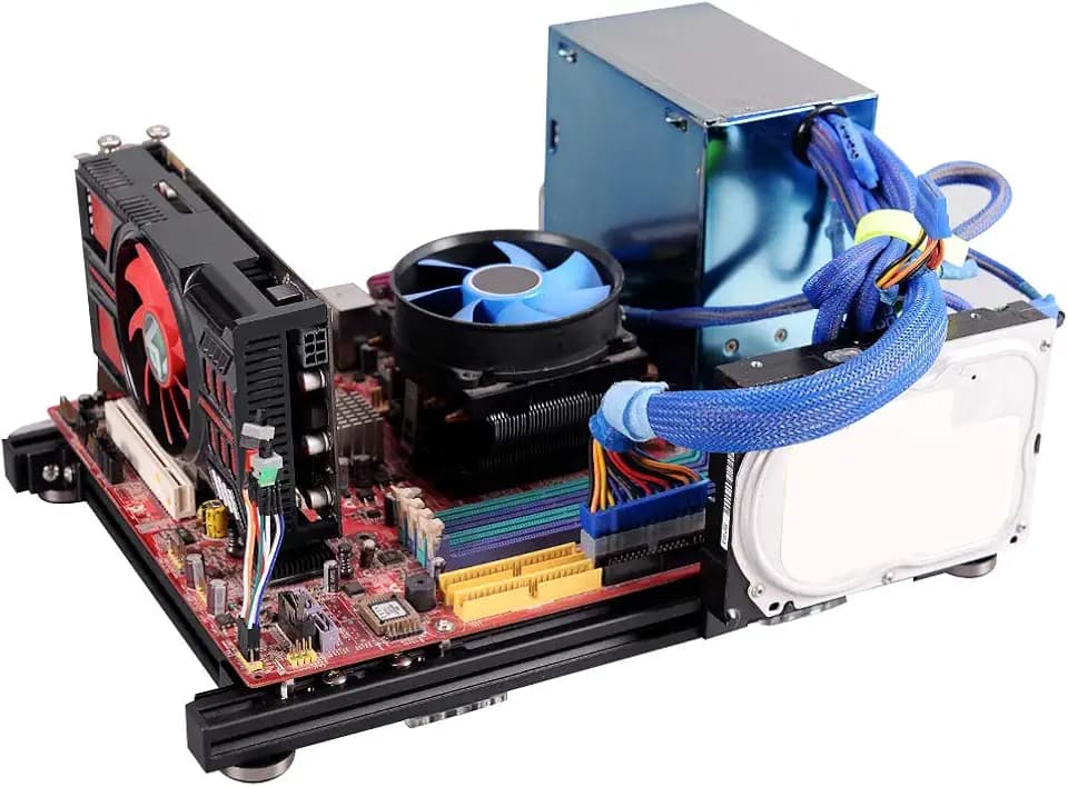 DIY Open PC Gehäuse, Aluminiumlegierung M-ATX Übertaktungstest Plattform Computergehäuse, aus hochwertigem 20x20 Aluminium Legierungsmaterial, Unterstützt ATX gewöhnliches großes Netzteil