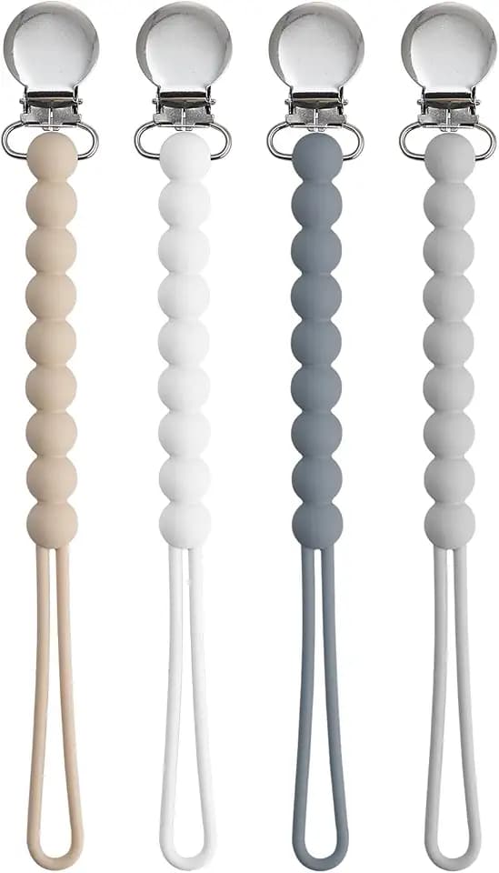 Schnuller Clips für Mädchen, BOUESA Baby Schnuller Clip Jungen, Schnuller Silikon Clips mit Einteilen, Schnuller sauber halten, Schnullerhalter, 4 Stück