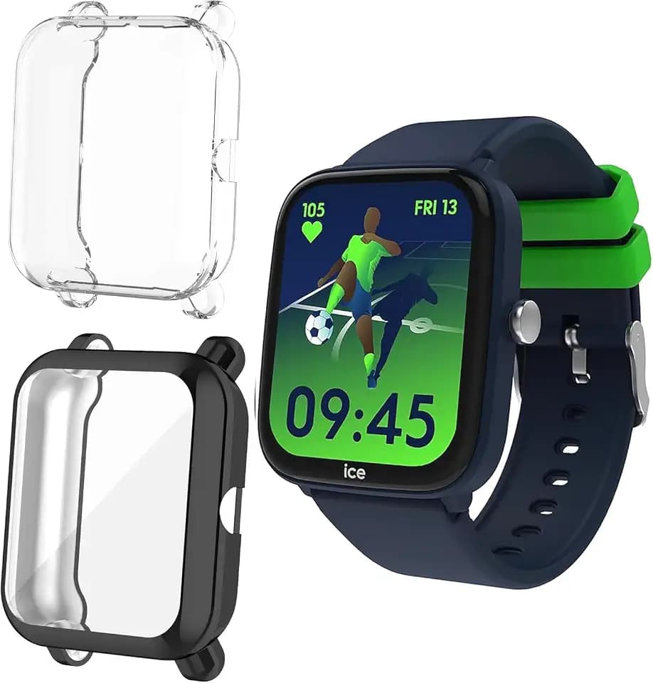 Blueshaweu Schutzhülle für Ice-Watch - Ice smart junior 2.0 – Flexibles TPU Case mit Kratzschutzfolie – Vollschutz kompatibel mit Ice smart junior 2.0 Smartwatch (Transparenz+schwarz)