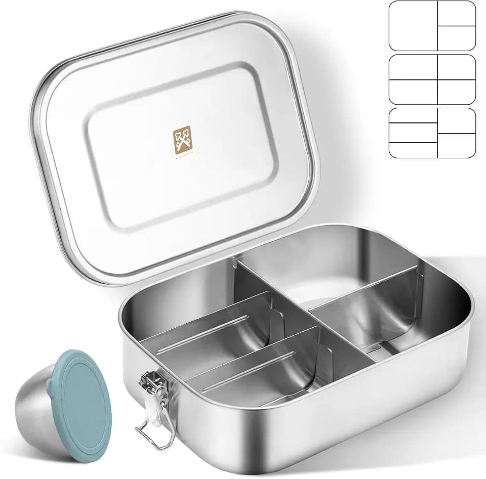 GOLDEN KEY 47oz Stainless Steel Bento Box for Adults,1400ml Large & Thickened Metal Lunch Box with 5 Compartments,Eco-friendly Leak-Proof Container with Lockable Clips