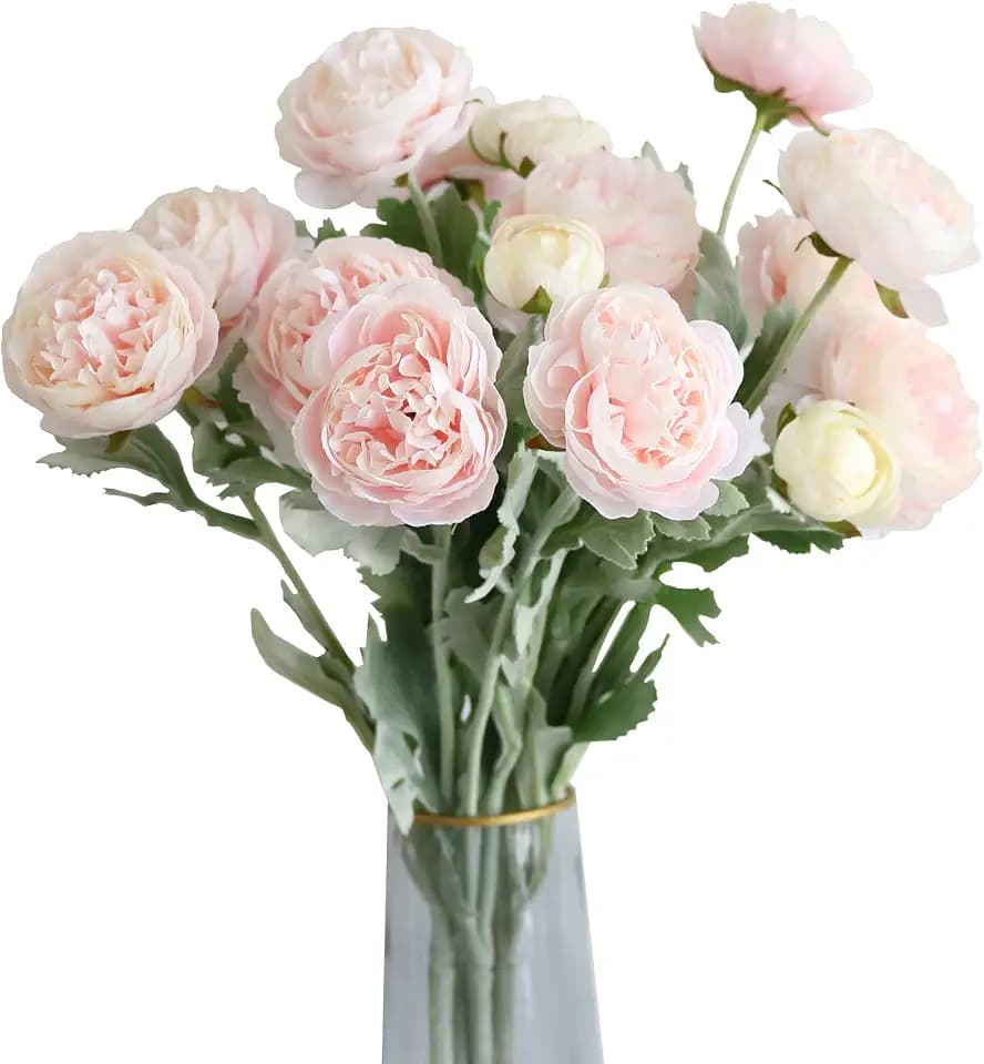 Htmeing 6PCS Artificial Ranunculus Flowers with Real Touch Stem Silk Ranunculus for Household Arrangement (Pink)