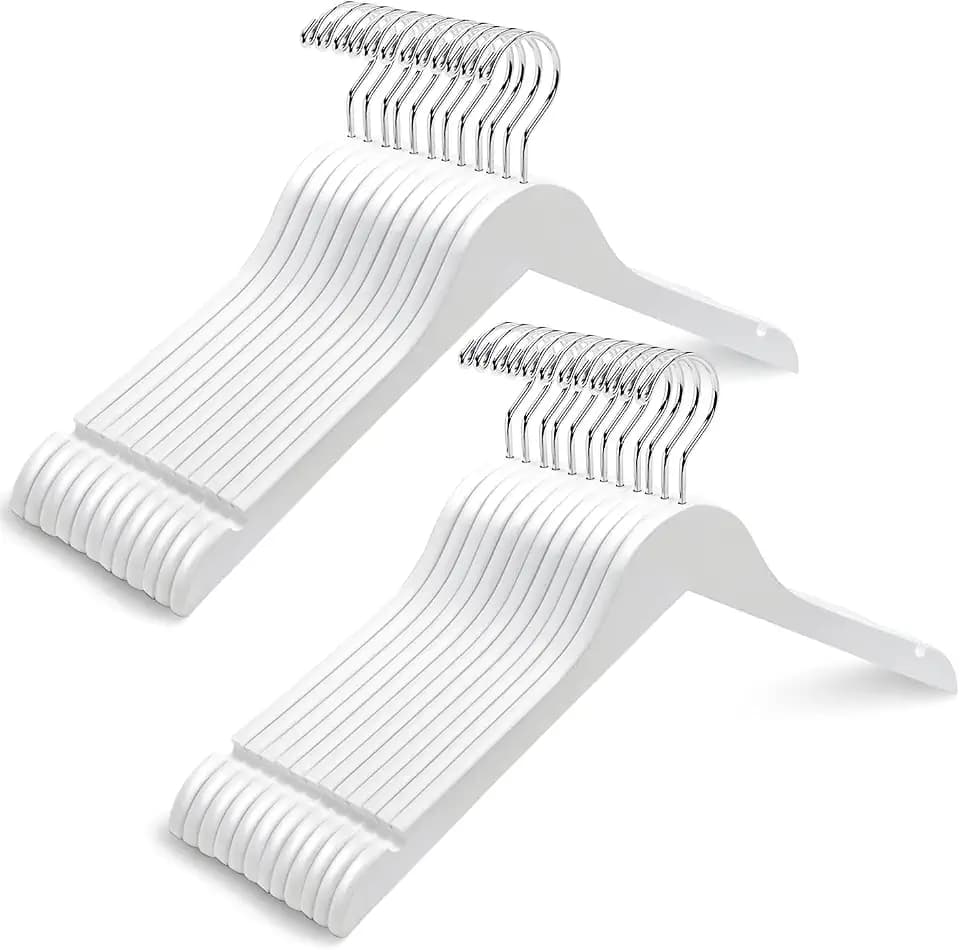 Amber Home 24 Pack Wooden Shirt and Dress Hangers Smooth White Finish