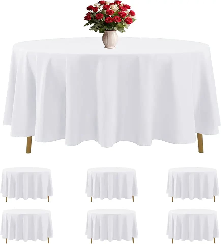 6 Pack White Round Tablecloths 108 Inches Table Cloth Stain and Wrinkle Resistant Washable Polyester Table Cover Fabric for Party, Wedding,Dining,and Banquet Decoration