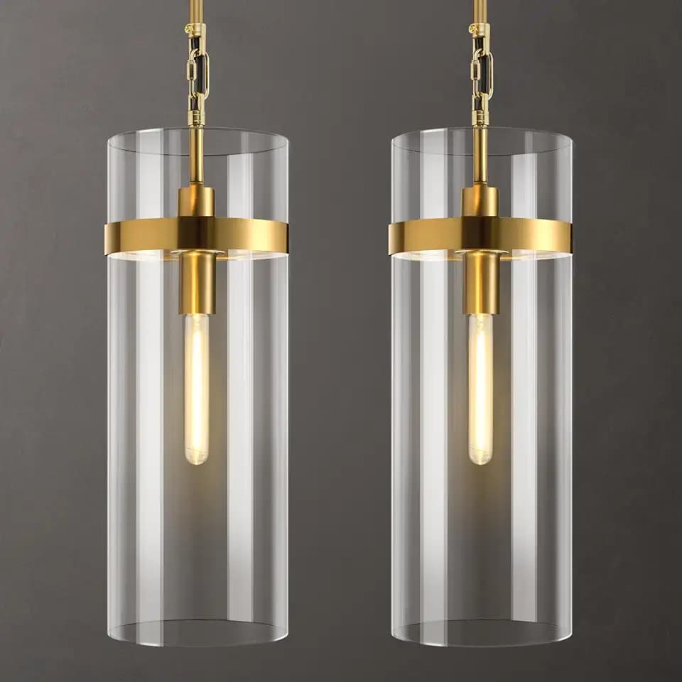 Modern Brass Large Glass Kitchen Island Pendant Light,6'' Brass Clear Adjustable Island Pendant Lights,1 Light Indoor Pendant Light, for Kitchen Dining Bathroom