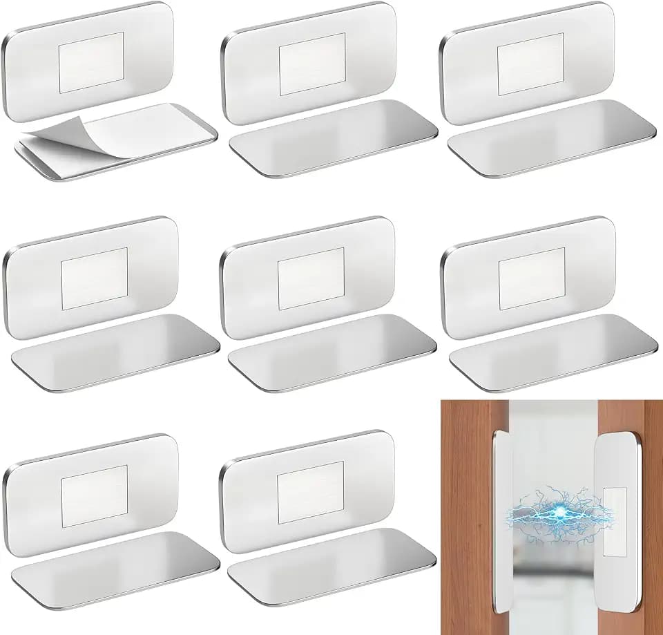 8 Pack Magnetic Door Catch with Adhesive, Jiayi No Drill Ultra Thin Cabinet Magnets Closure, Stainless Steel Drawer Latch for Kitchen Cabinets, Cupboards, Wardrobes, Sliding Doors, No Screws