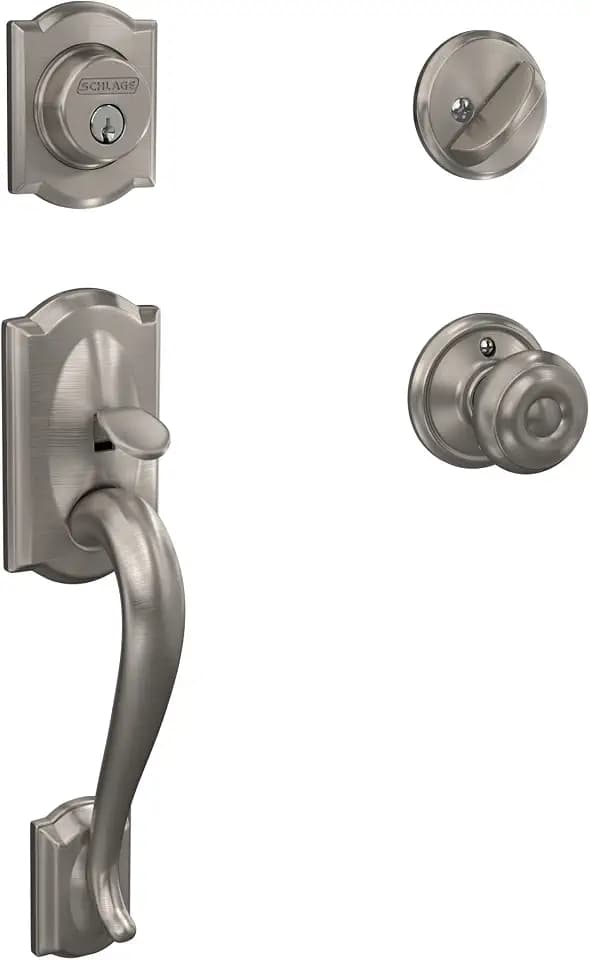 Schlage F60 V Cam 619 Geo Camelot Griff Set mit georgischen Knauf Innen, Satin Nickel