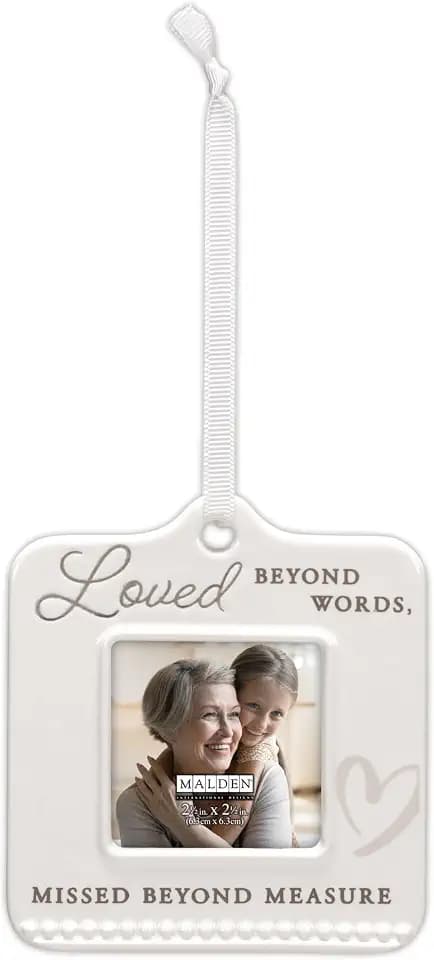 Malden International Designs 2.5x2.5 Loved Beyond Words, Missed Beyond Measure Ceramic Remembrance Photo Ornament Decal Heart Detail White Ceramic