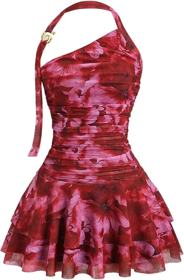 SOLY HUX Women's Hawaiian Halter Mini Dress Beach Birthday Date Outfits