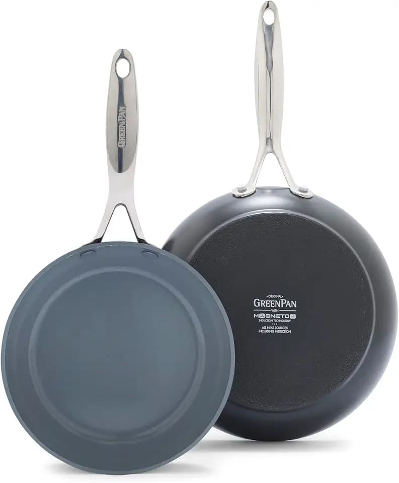 GreenPan Valencia Pro Ceramic Nonstick 9.5" & 11" Frying Pan Skillet Set, Hard Anodized PFAS-Free Cookware, Induction Ready & All Cooktops, Eggs & Omelets, Dishwasher & Oven Safe to 600F, Gray