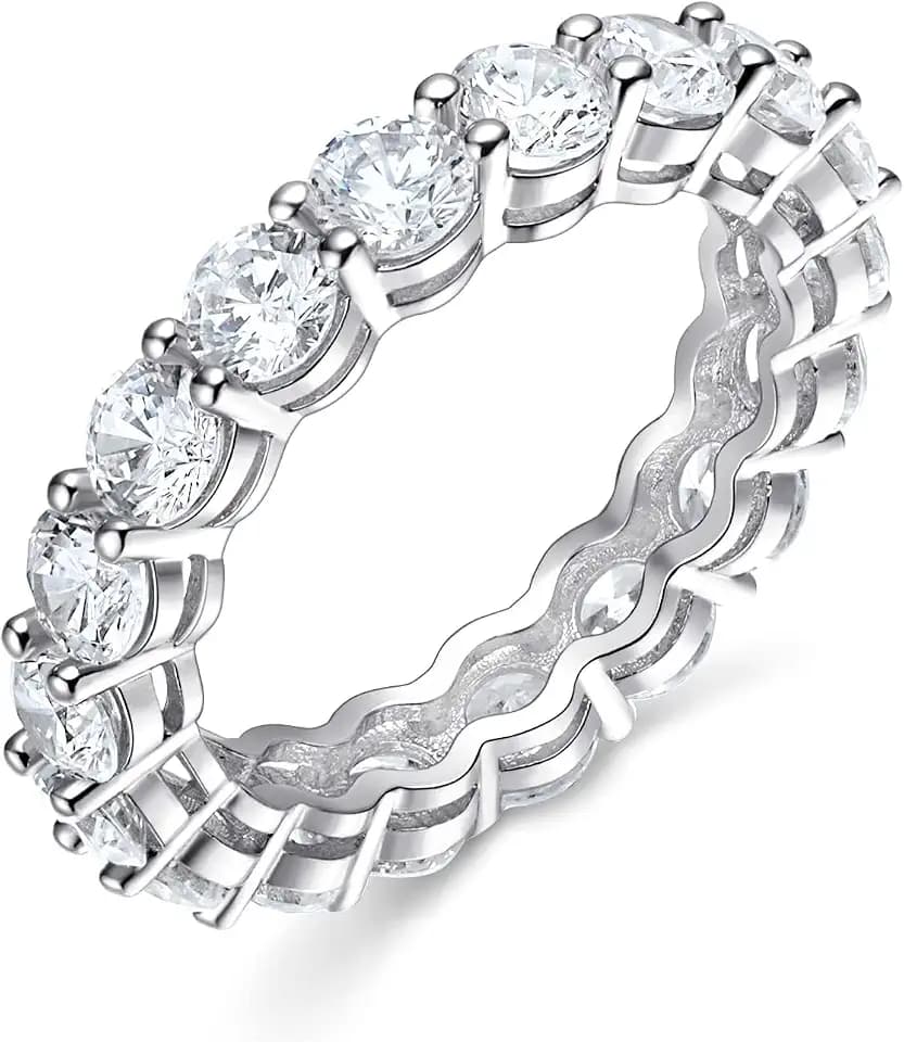 Gemsme 18K White Gold Filled Cubic Zirconia Eternity Band Ring for Women Size 5-10