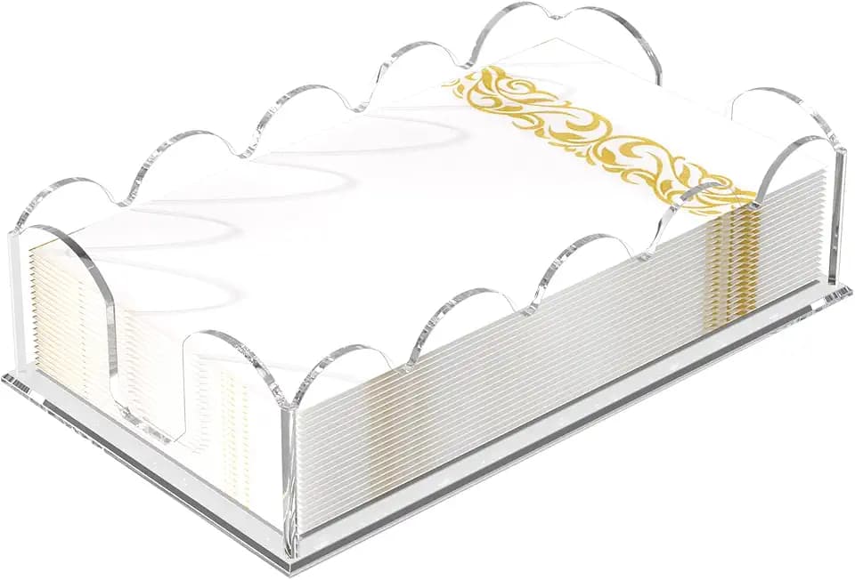 SILUT Clear Wave Edge Sturdy Acrylic Guest Towel Napkin Tray Holder