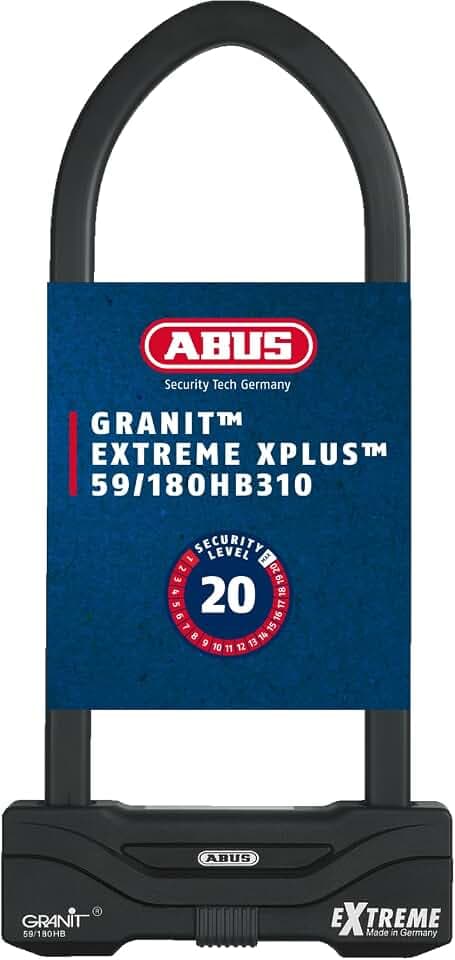 ABUS Bügelschloss Granit Extreme 59 – Motorrad- & Fahrradschloss mit XPlus Zylinder – höchstes ABUS-Sicherheitslevel 20 – Bügelhöhe 310 mm