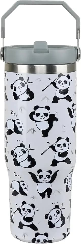 Panda 30oz Stainless Steel Tumbler with Handle and Flip Straw