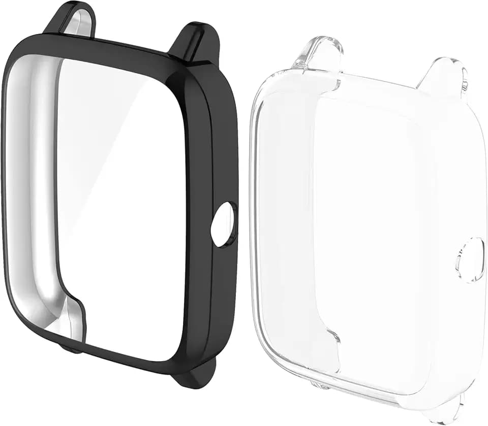 Schutzhülle kompatibel mit ID205L/Umidigi Uwatch 3/Blackview R3, Displayschutzfolie, TPU-beschichtet, Schutzhülle für IP68 3,3 cm (1,3 Zoll) quadratischer Bildschirm Smart Watch (schwarz +