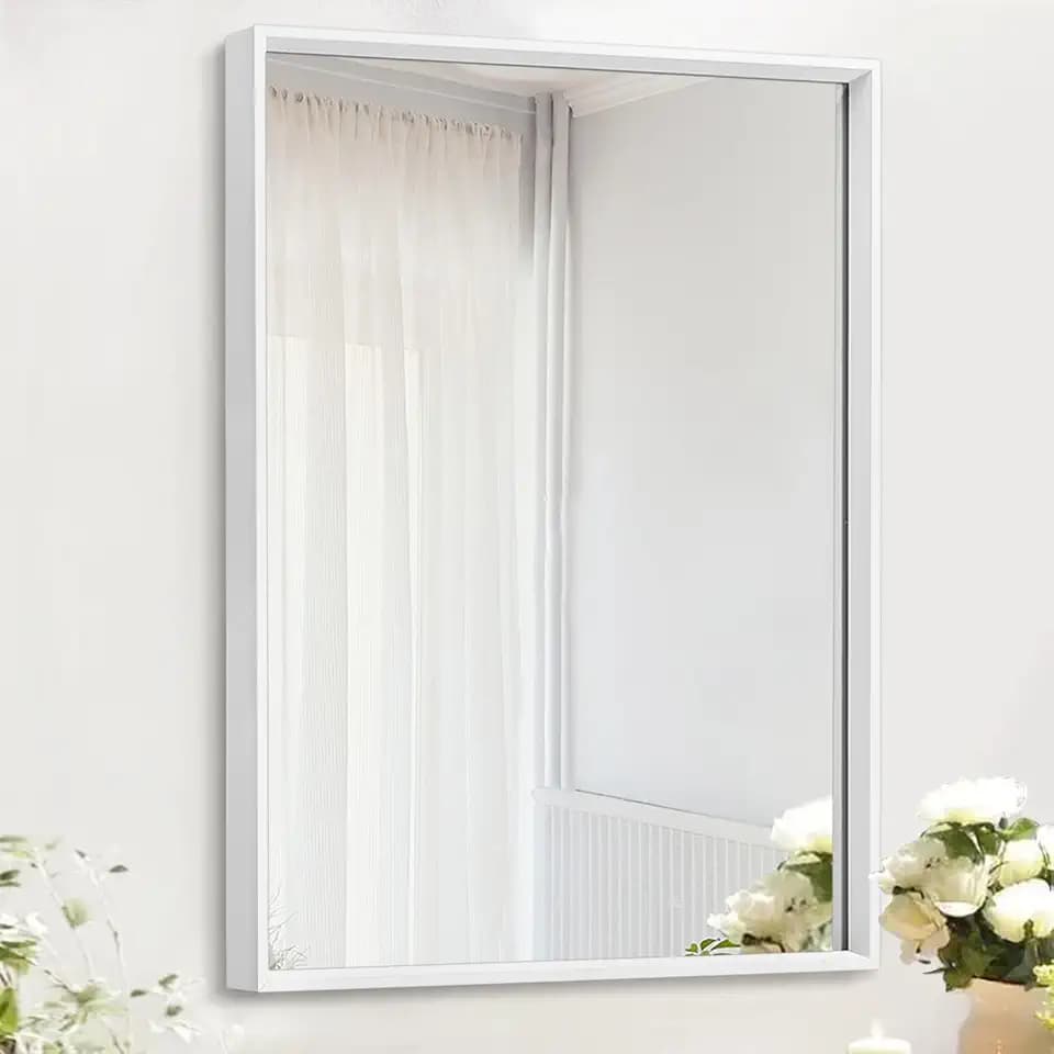 AAZZKANG White Metal Framed Mirror Large 26"x18" Decorative Farmhouse Bedroom Bathroom Mirrors Rectangualr Vertically or Horizontally Hanging
