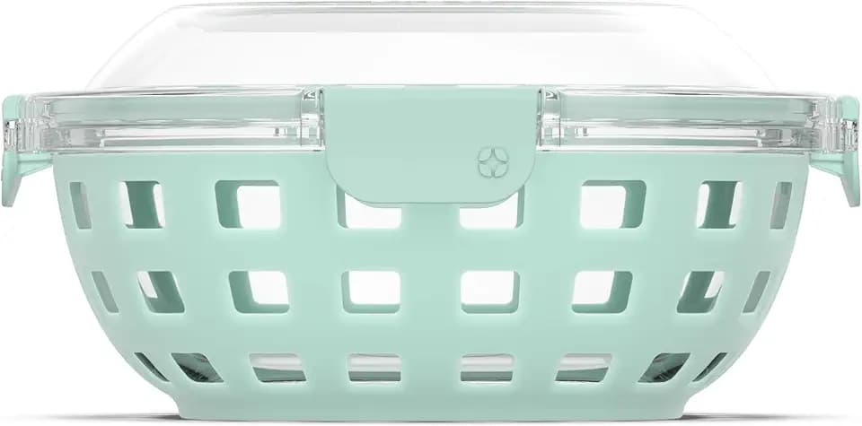 Ello DuraGlass Food Storage Glass Lunch Bowl - Meal Prep Container with Silicone Sleeve and Airtight Lid, 5 Cup, Yucca
