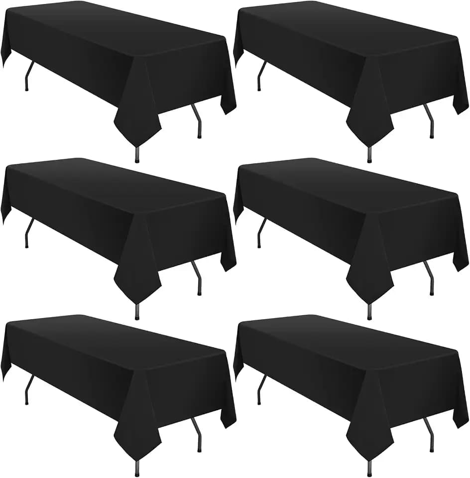 YMHPRIDE 6 Pack Polyester Tablecloth for 6 Foot Rectangle Tables,60 x102 inch Black Polyester Table Covers, Washable Black Table Cloth for Wedding,Party,Banquet,Restaurant,Buffet