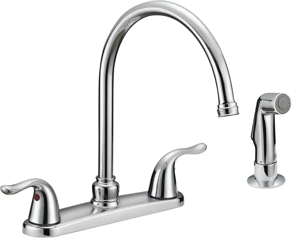 EZ-FLO Two-Handle High-Rise Kitchen Faucet with Sidespray, Stainless Steel, EZ-10201