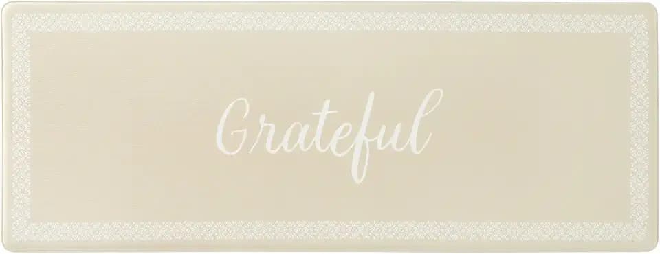 MARTHA STEWART Bloomfield Grateful Border Kitchen Mat, Comfort Standing Mat, Non-Slip Backing, Water Resistant, Beige, 18"x48"