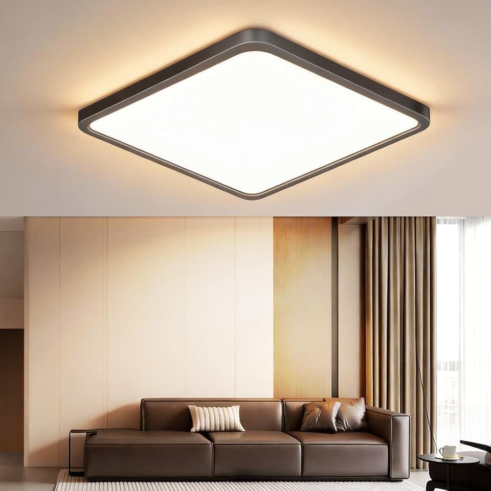 15.7Inch 32W Square LED Ceiling Light Fixtures Flush Mount, 2800K Warm White LED Ceiling Lamp, Surface Mount Modern Ceiling Lights, Black Slim Flat Panel Lighting for Bedroom, Kitchen, Bathroom